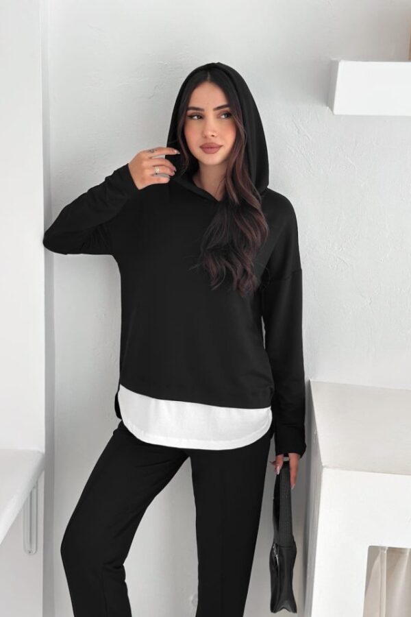 Kadın Kapşunlu Ve Atlet Detaylı Tunik Yüksek Bel Pantolunlu ıkılı Takım