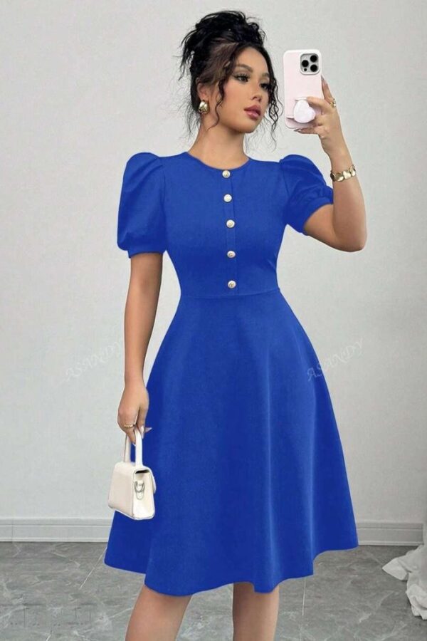 Kadın Kısa Kollu Bisiklet Yaka önden Düğmeli Ithal Krep Elbise