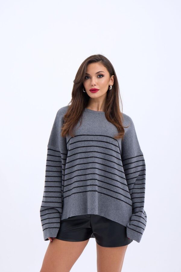 42351 TRİKO SIFIR YAKA ÇİZGİLİ SALAŞ-GRİ-SİYAH