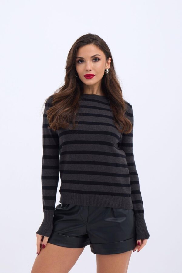 42271 TRİKO ÇİZGİLİ SALAŞ KAZAK-ANTRASİT-SİYAH