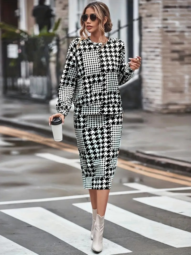 Kadın Uzun Kollu Bisiklet Yaka şardonlu Dalgıç Bluz Ve Yırtmaçlı Midi Etek Takım - Görsel 6