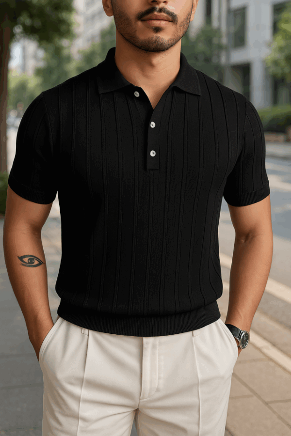 Erkek Kısa Kollu Yakalı önden Düğmeli Triko Tişört