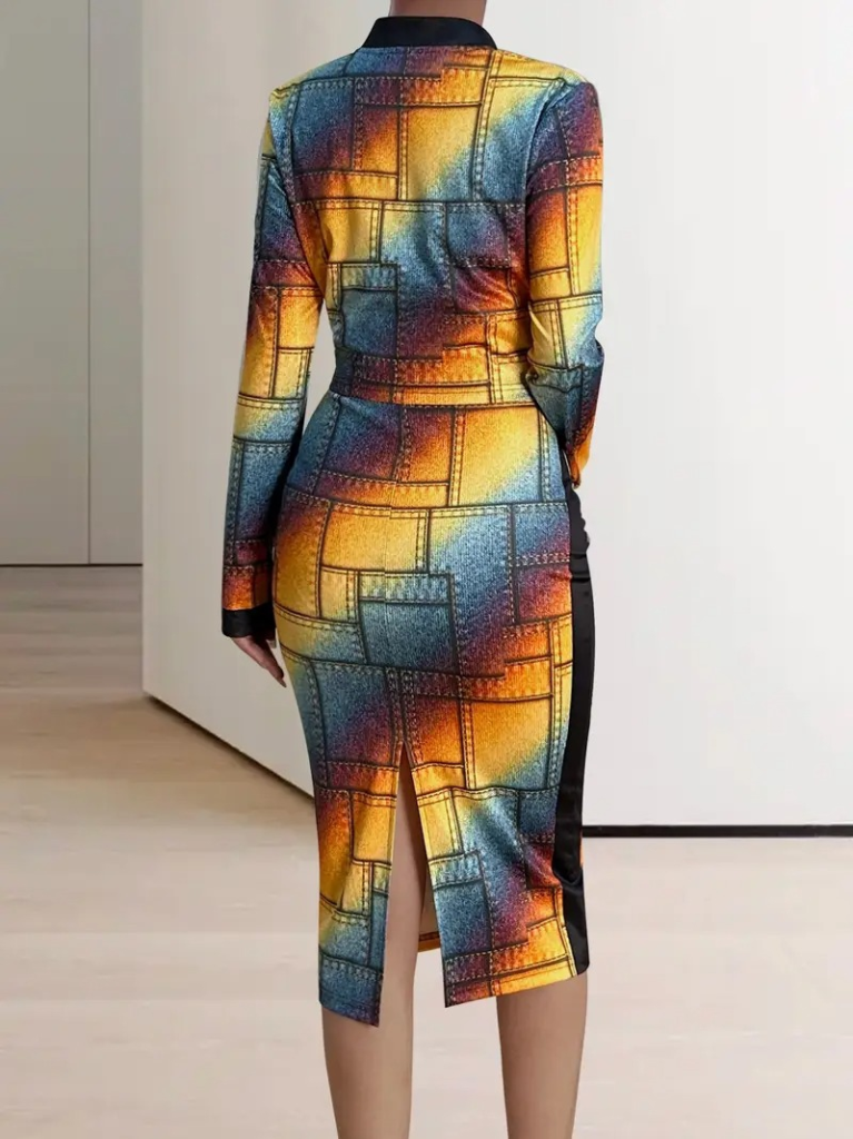 Kadın Uzun Kollu Askılı Yuvarlak Yaka Desenli Dalgıç Bluz Ceket Ve Etek üçlü Takım - Görsel 6