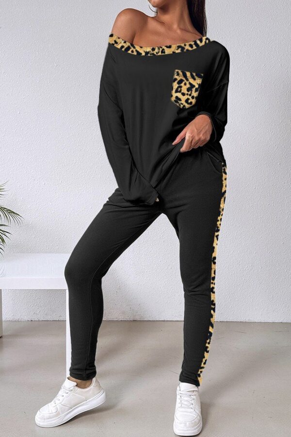 Kadın Uzun Kollu Leopar Detay Viskon Iki Iplik Ikili Takım