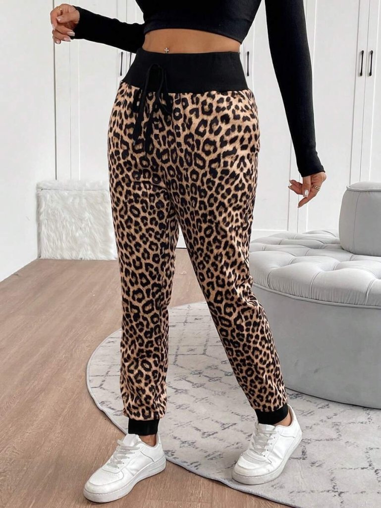 Kadın Yüksek Bel Bağcıklı Desenli Iki Iplik Pantolon - Görsel 16