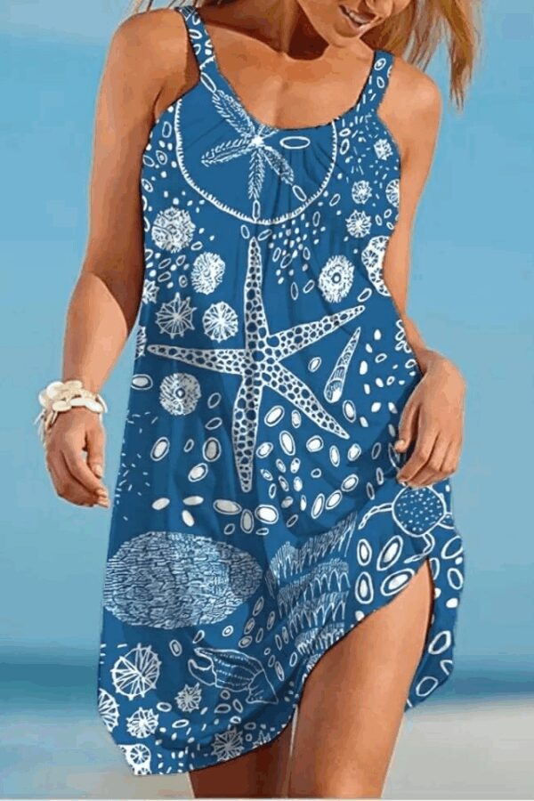 Kadın Askılı Deniz Yıldızı Desenli Süprem Elbise