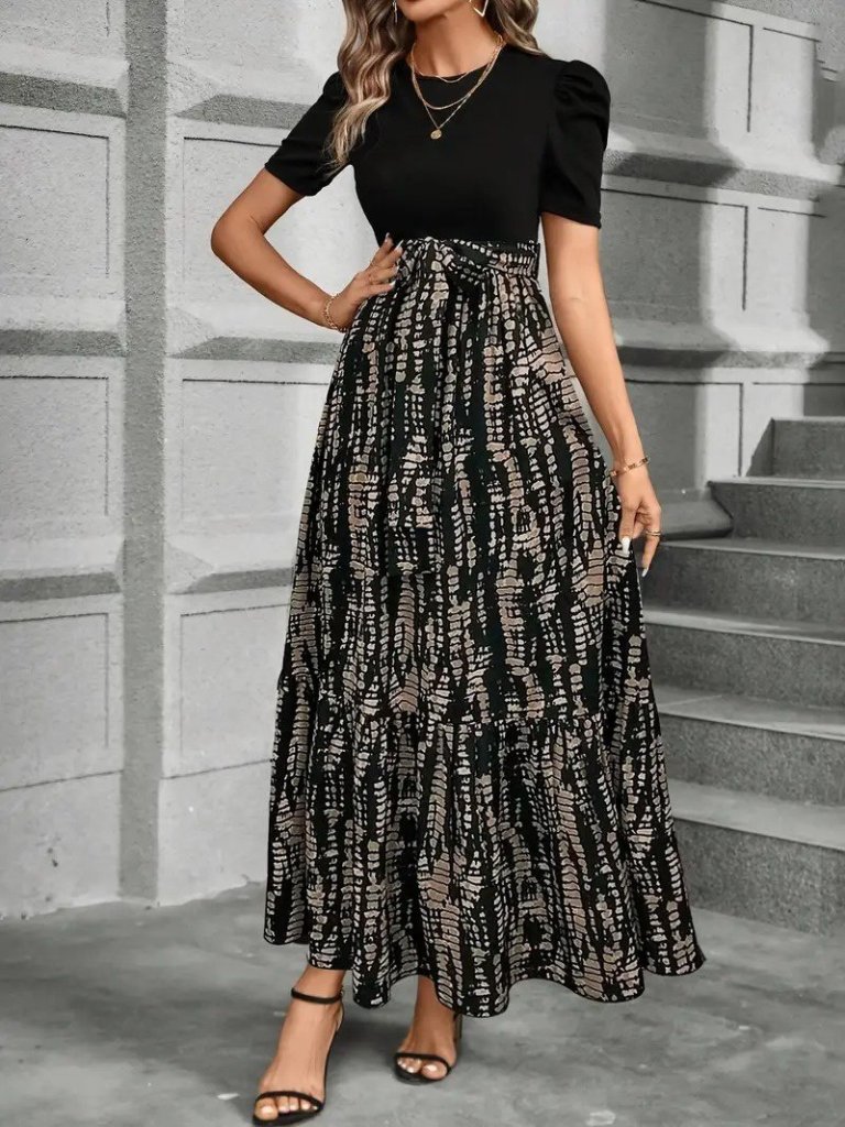 Kadın Kısa Kollu Bisiklet Yaka üst Ithal Krep Alt Süprem Maksi Boy Elbise - Görsel 2