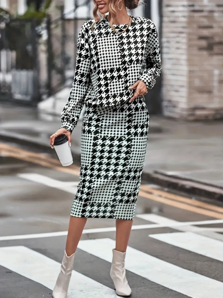 Kadın Uzun Kollu Bisiklet Yaka şardonlu Dalgıç Bluz Ve Yırtmaçlı Midi Etek Takım - Görsel 8