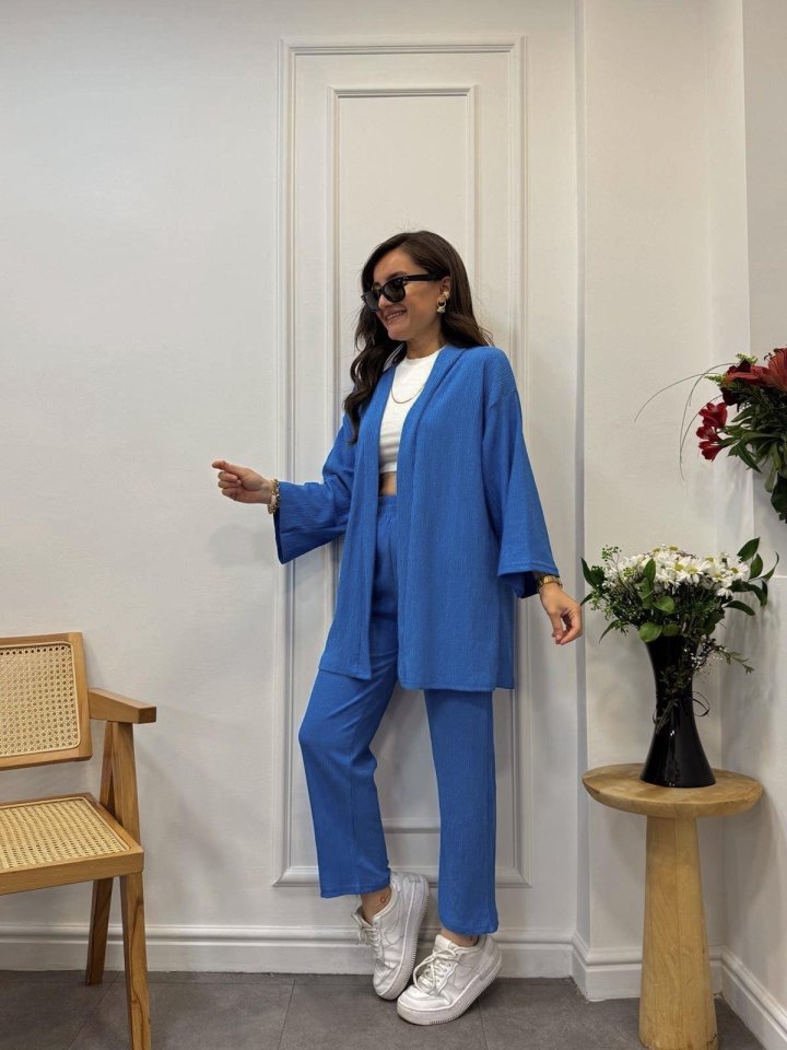 Kadın Uzun Kollu önü Açık Dokuma Ceket Ve Pantolon Ikili Takım - Görsel 8