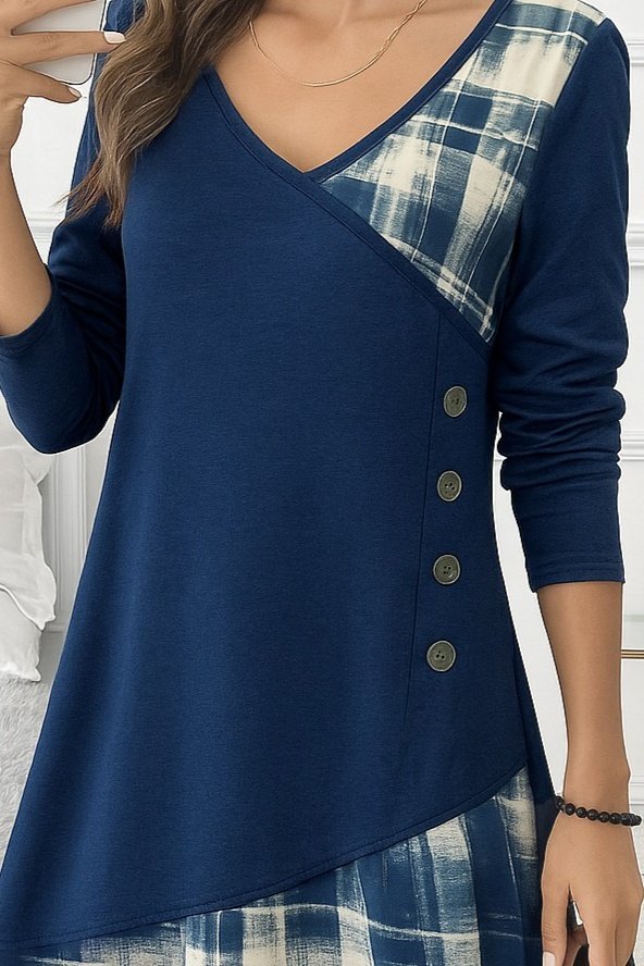 Kadın Uzun Kollu V Yakalı Yün Viskon Ve Desenli Süprem Elbise - Görsel 2