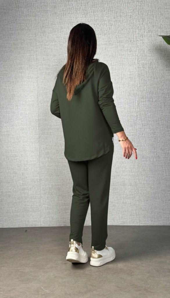 Kadın Uzun Kollu Kapşonlu Bağcıklı Viskon Iki Iplik Bluz Ve Pantolon Ikili Takım - Görsel 13