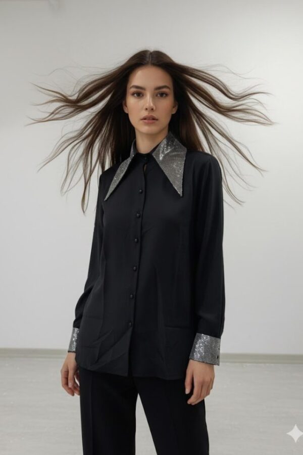 Kadın Uzun Kollu Yaka Ve Manşet Detay Gömlek