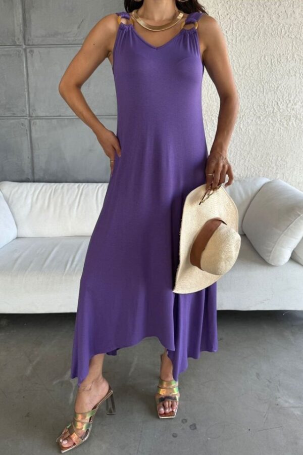 Kadın Omuz Askılı Toka Detay Maxi Boy Elbise