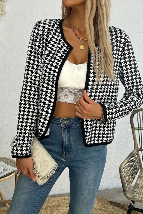 Kadın Uzun Kollu Kaz Ayağı Desenli şardonlu Dalgıç Ceket