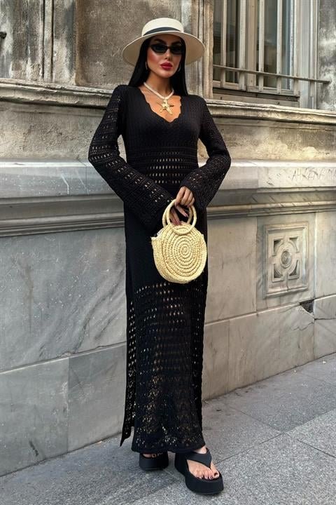 Ajur Detaylı İspanyol Kol Elbise 2840