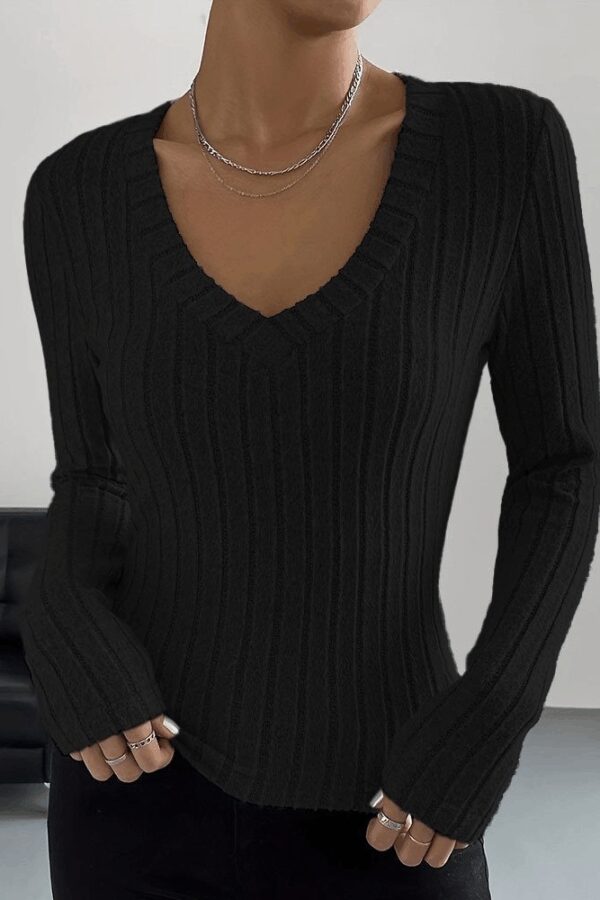 Kadın Uzun Kollu V Yaka şardonlu Kaşkorse Bluz