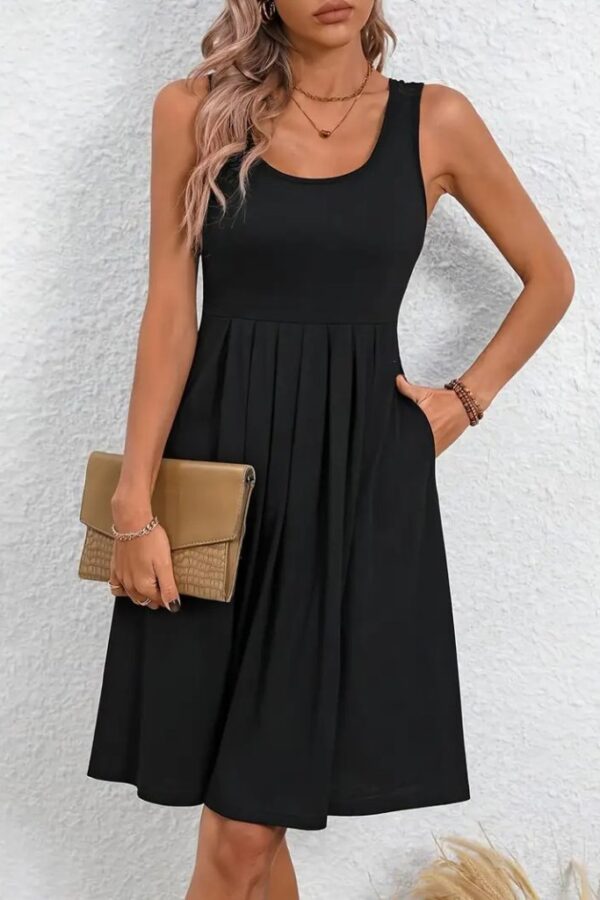 Kadın Askılı Yuvarlak Yaka önden Pileli Viskon Elbise