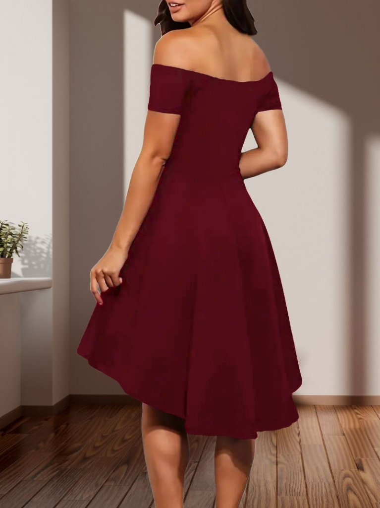 Kadın Kısa Kollu Madonna Yaka önü Kısa Arkası Uzun Ithal Krep Elbise - Görsel 3