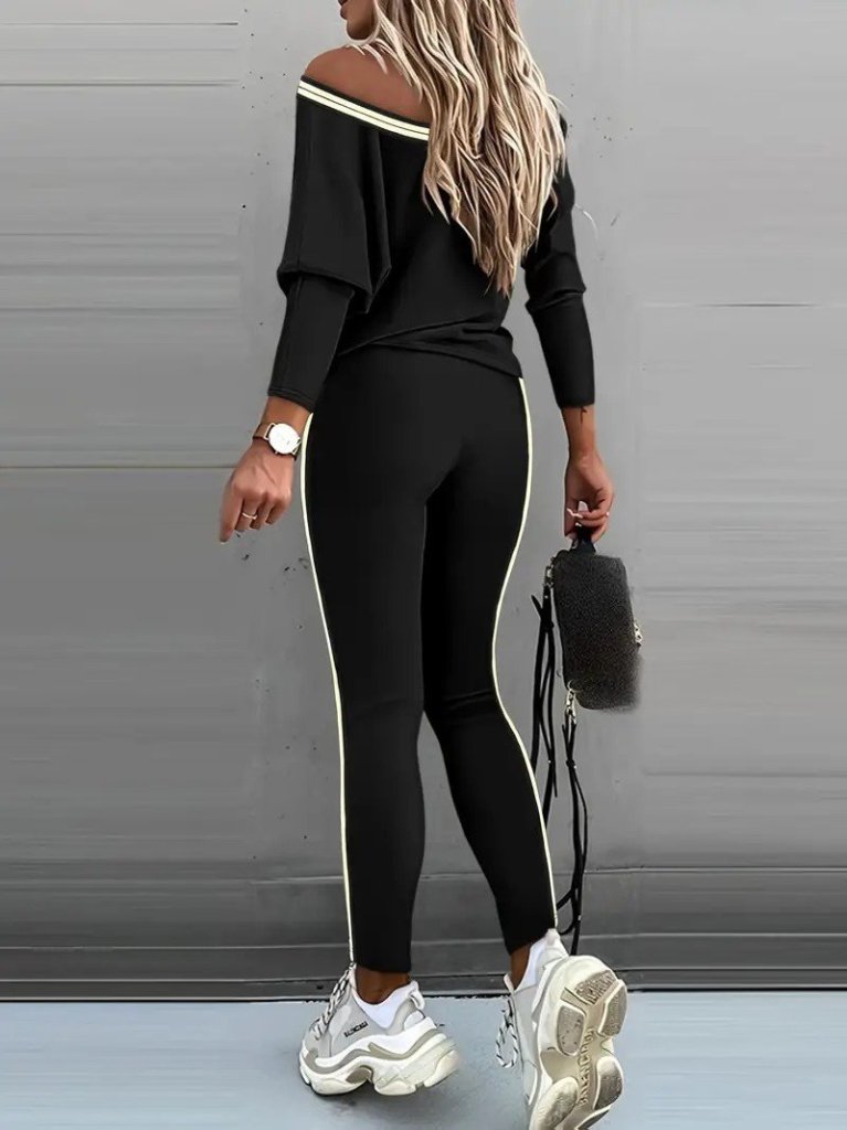 Kadın Uzun Kollu Tek Omuzu Açık Detaylı Viskon Iki Iplik Bluz Ve Pantolon Ikili Takım - Görsel 5