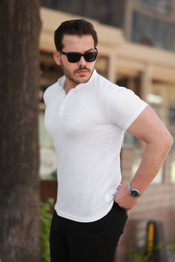 Erkek Hakim Yaka Dokuma Pamuklu Kumaş Kısa Kollu Tişört