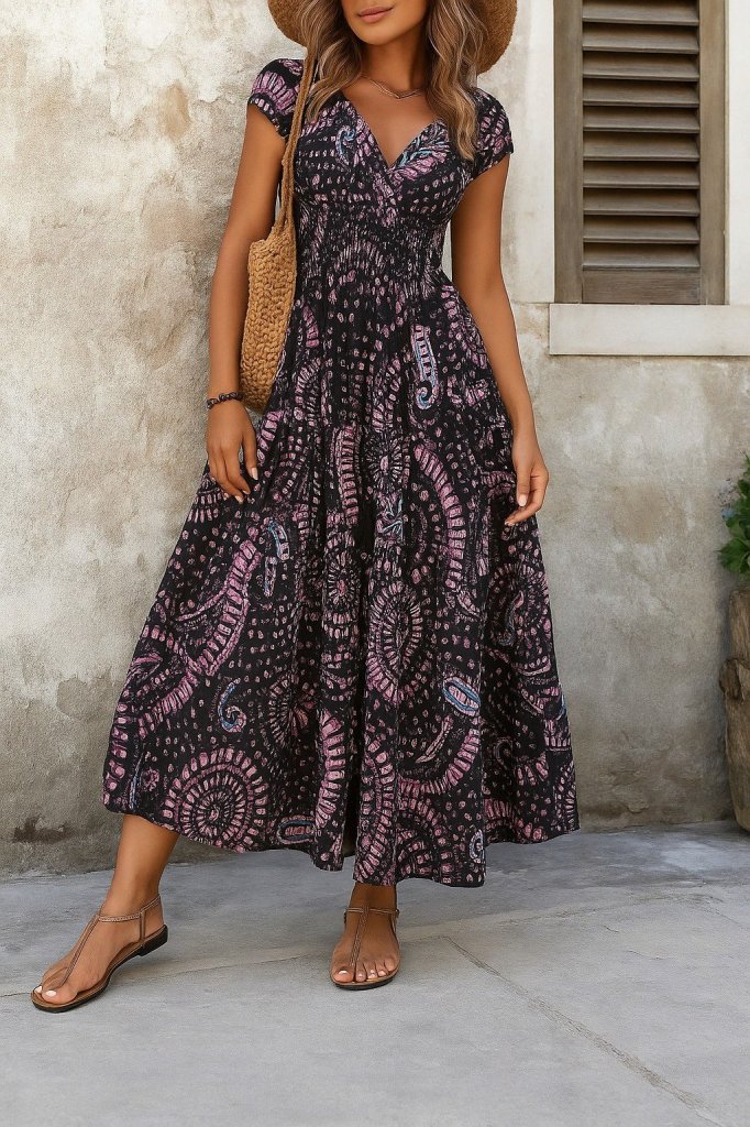 Kadın Kısa Yarasa Kanat Kollu V Yakalı Beli Büzgülü Süprem Elbise - Görsel 20