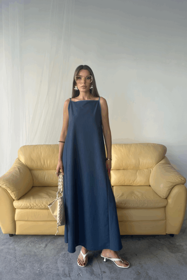 TENCEL KOLSUZ SALAŞ ELBİSE - İndigo