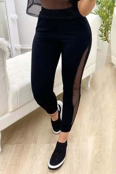 Kadın Yüksek Bel File Detaylı Dar Kesim Viskon Iki Iplik Pantolon - Görsel 2