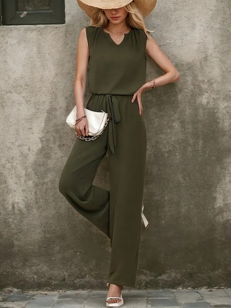 Kadın Kolsuz V Yakalı Aerobin Bluz Ve Belden Kuşaklı Pantolon Ikili Takım - Görsel 4