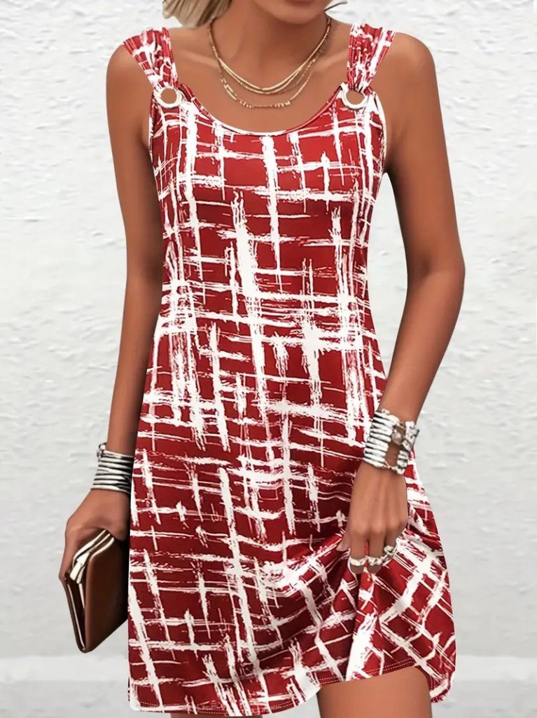 Kadın Askılı Kuş Gözü Detaylı Desenli Süprem Elbise - Görsel 3