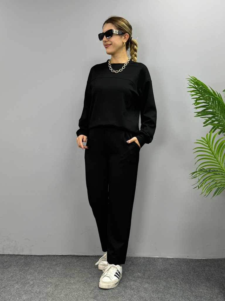 Kadın Uzun Kollu Bisiklet Yaka Viskon Iki Iplik Bluz Ve Pantolon Ikili Takım - Görsel 6