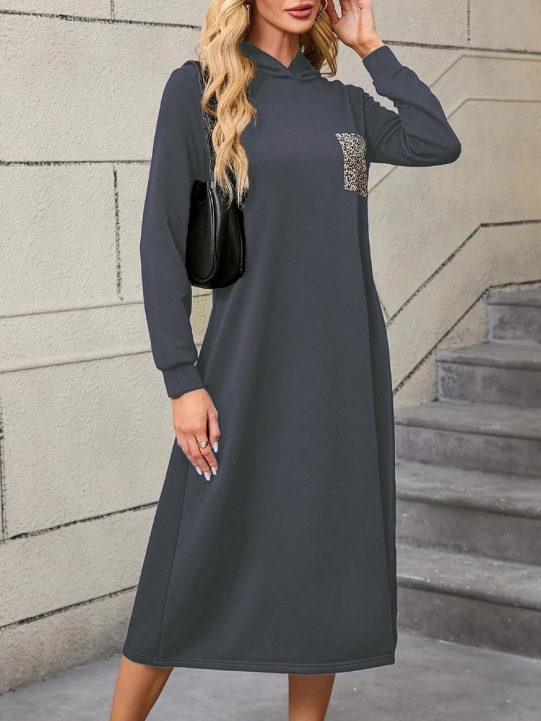 Kadın Uzun Kollu Kapşonlu Cep Detaylı Viskon Iki Iplik Maxi Elbise - Görsel 13