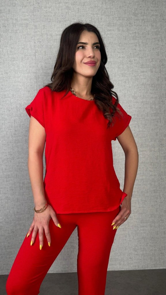 Kadın Kısa Kollu Yuvarlak Yaka Aerobin Bluz Ve Pantolon Ikili Takım - Görsel 6