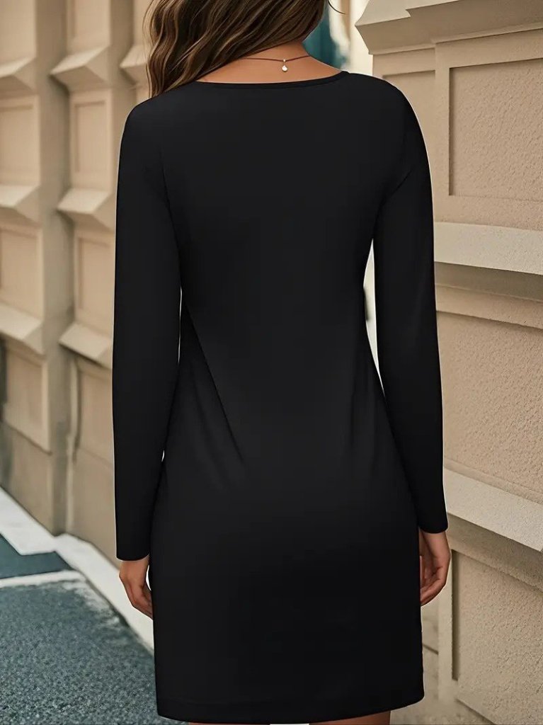 Kadın Uzun Kollu Bisiklet Yaka çiçek Desenli Mini Dalgıç Elbise - Görsel 3