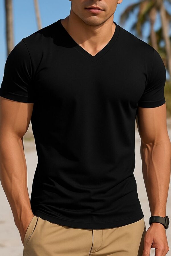 Erkek Kısa Kollu V Yakalı Viskon Tişört