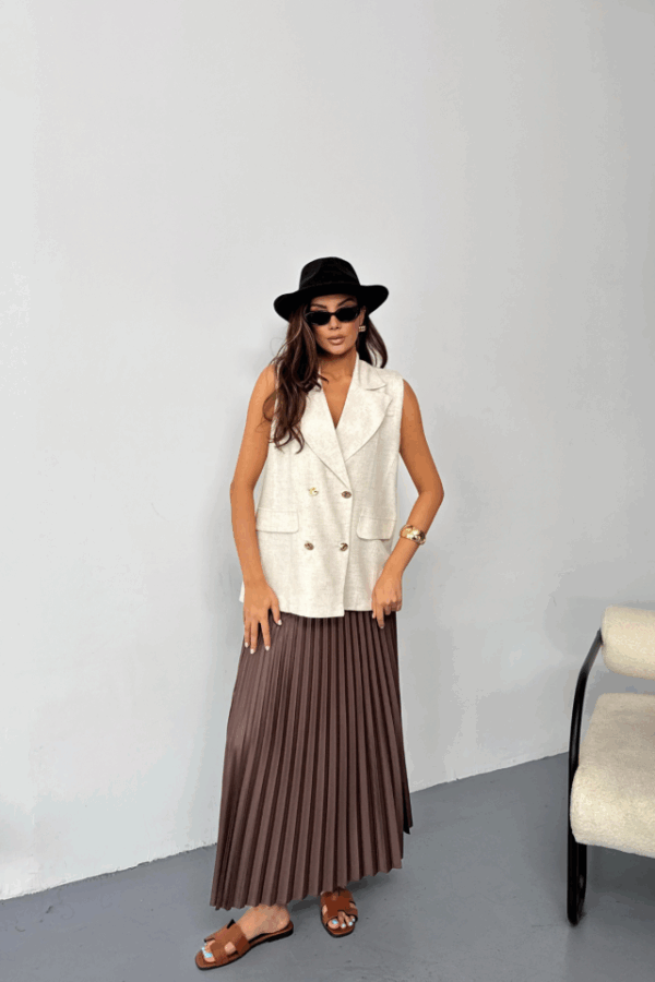 GOLD DÜĞMELİ KETEN YELEK - Ham