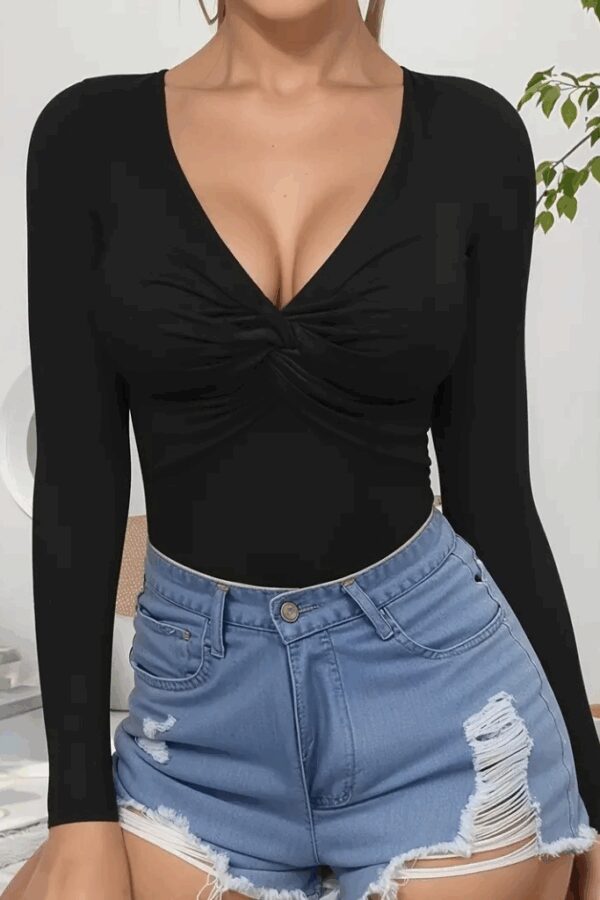 Kadın Uzun Kollu Göğüs Büzgü Detay Viskon Bluz