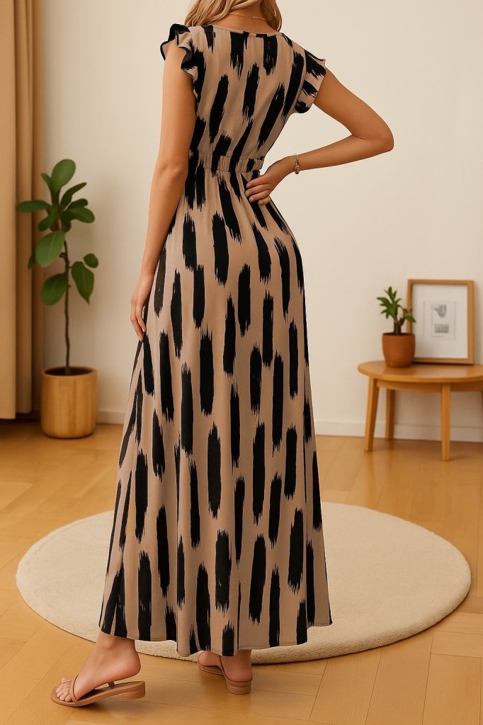 Kadın Kısa Kollu V Yakalı Yırtmaçlı çiçek Desenli Süprem Elbise - Görsel 12