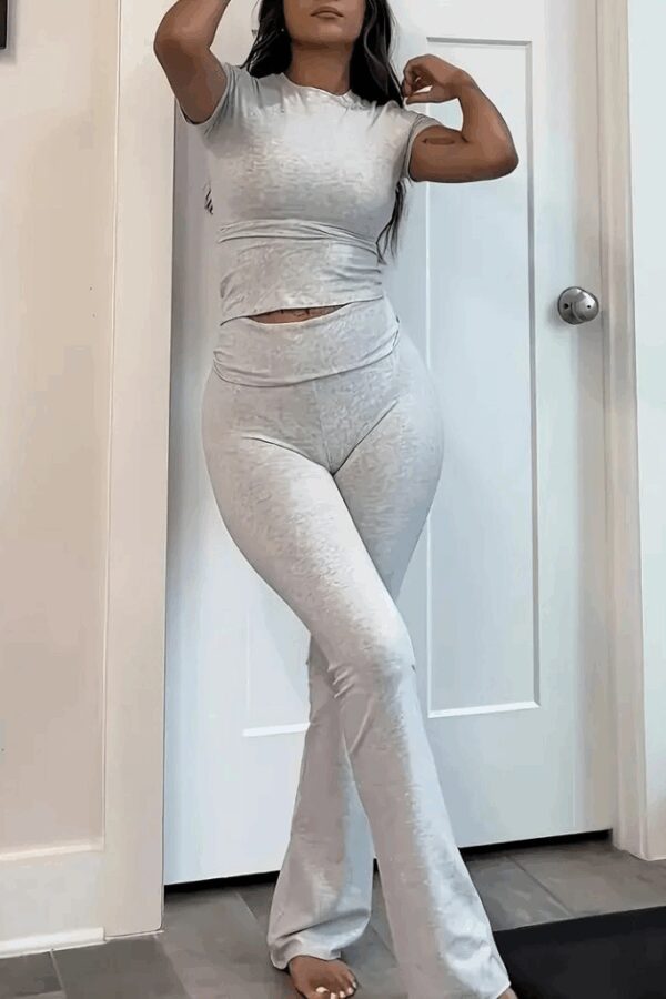 Kadın Kısa Kollu Bisiklet Yaka Alt Ispanyol Paça Viskon Ikili Takım