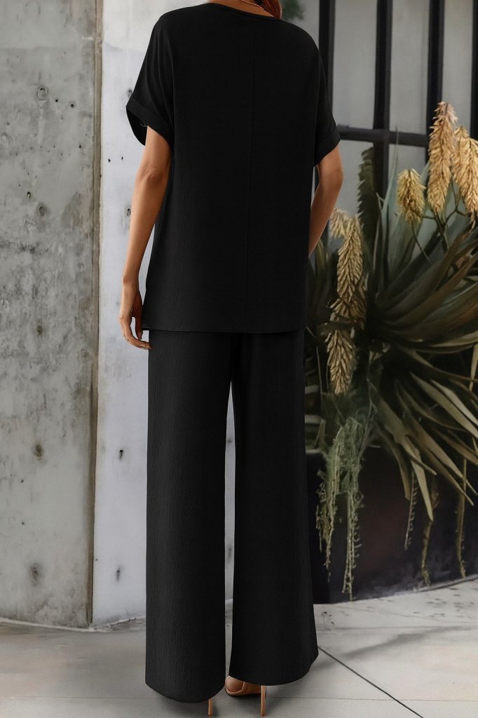 Kadın Kısa Kollu Yakası Açık Aerobin Bluz Ve Pantolon Ikili Takım - Görsel 3