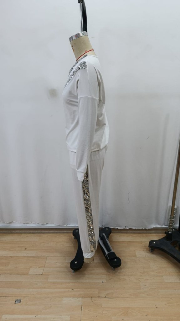 Kadın Uzun Kollu V Yakalı Pulpayetli Viskon Iki Iplik Bluz Ve Pantolon - Görsel 8