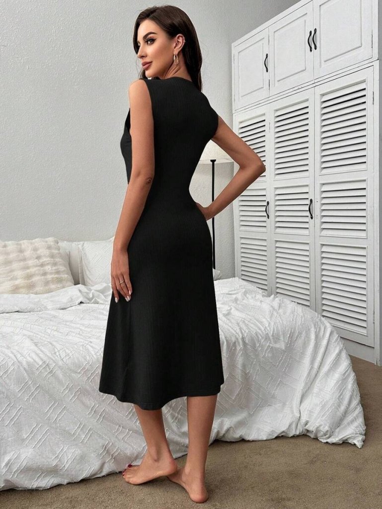 Kadın V Yakalı önden Düğmeli Kaşkorse Elbise - Görsel 4