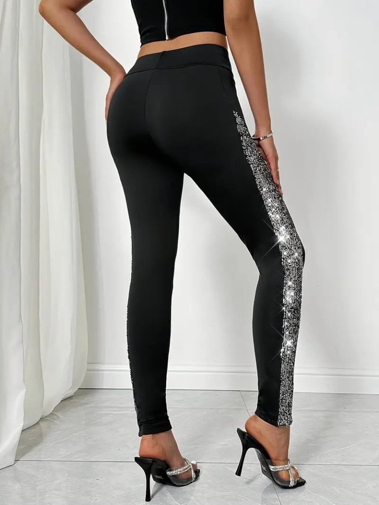 Kadın Yüksek Bel Yarı şerit Pul Payetli Dalgıç Tayt - Görsel 5