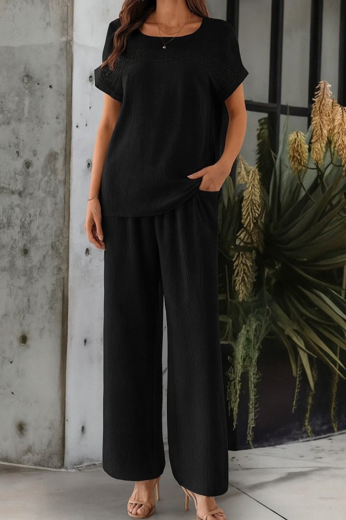 Kadın Kısa Kollu Yakası Açık Aerobin Bluz Ve Pantolon Ikili Takım - Görsel 4