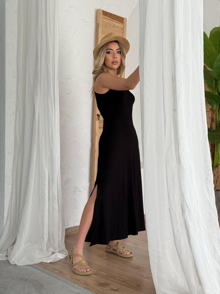 Kadın Arkadan çapraz Detay Yuvarlak Yaka Maksi Viskon Elbise - Görsel 2