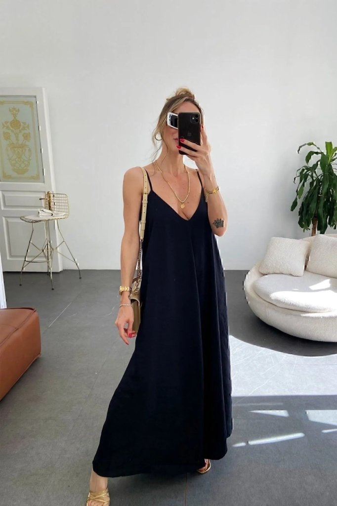 Kadın Ip Askılı V Yakalı Uzun Aerobin Elbise - Görsel 4