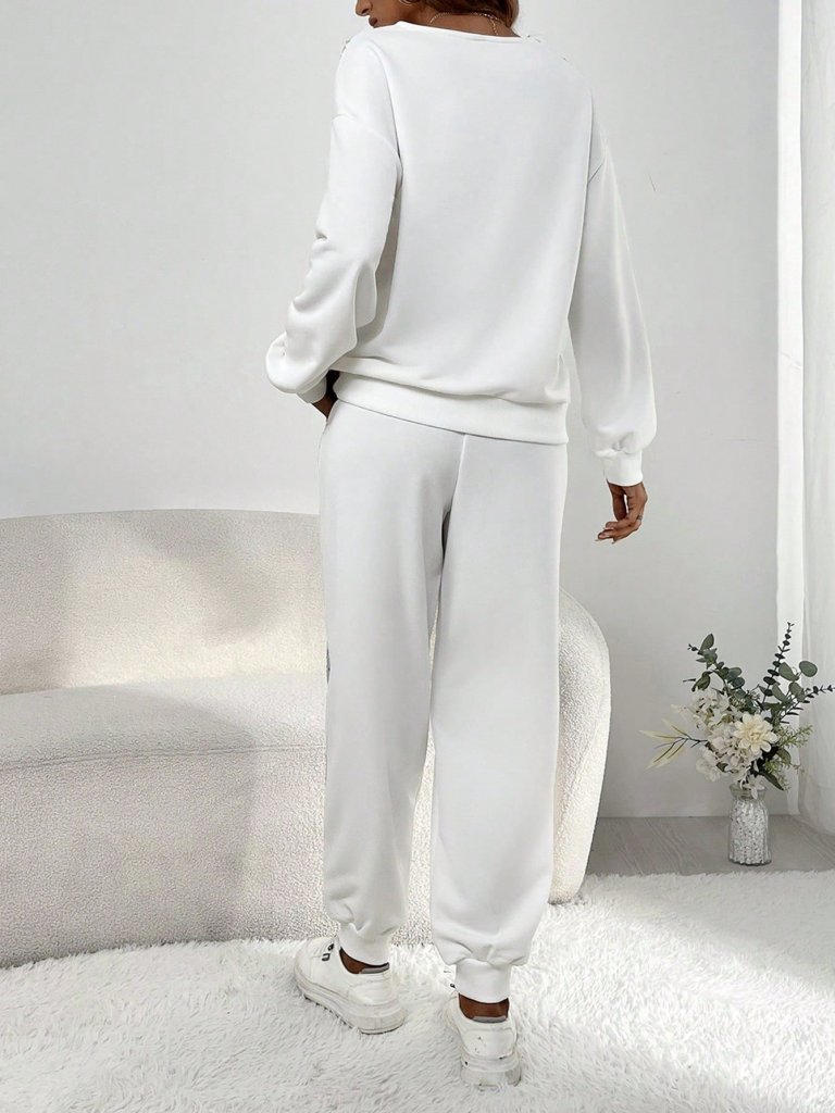 Kadın Uzun Kollu V Yakalı Pulpayetli Viskon Iki Iplik Bluz Ve Pantolon - Görsel 4