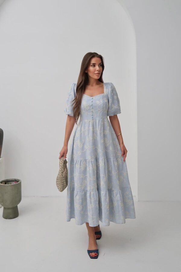 Pembe Süs Düğmeli Balon Kollu Elbise