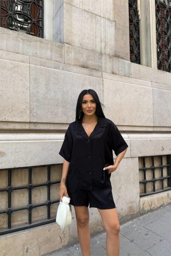 JAKARLI GÖMLEK -ŞORT TAKIM - Siyah