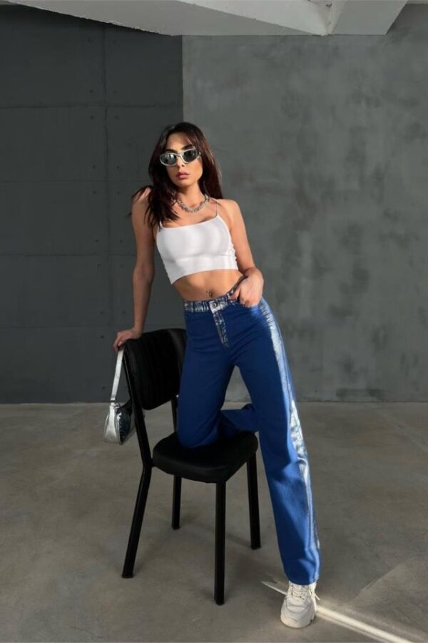 GABARDİN PALAZZO PANTOLON - Mavi