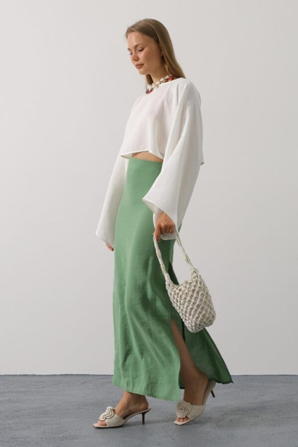 YARASA KOLLU CROP BLUZ - Pembe